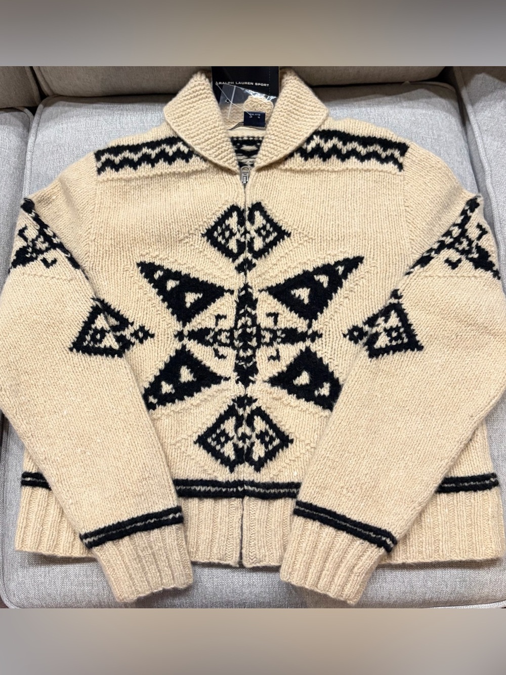 RALPH LAUREN POLO SPORT- Vtg Cashmere/Wool Cowichan Cardigan Sweater sz L NWT